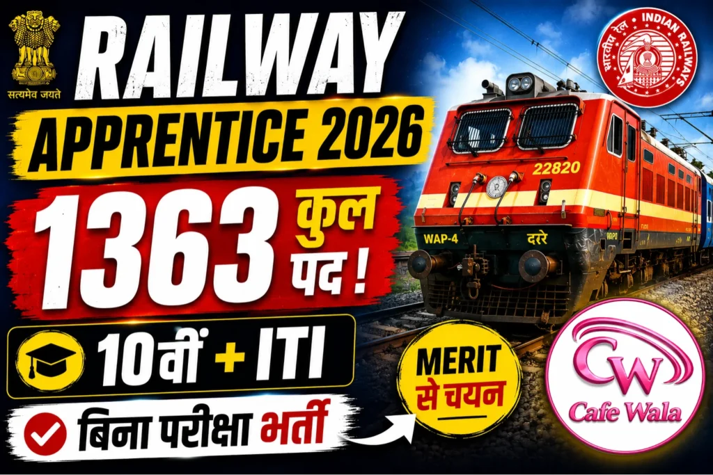 SECR Raipur Apprentice Recruitment 2026 का नोटिफिकेशन जारी कर दिया है। कुल 1644 पदों पर भर्ती होगी। यहां देखें योग्यता, आयु सीमा, चयन प्रक्रिया, महत्वपूर्ण तिथि और ऑनलाइन आवेदन प्रक्रिया।