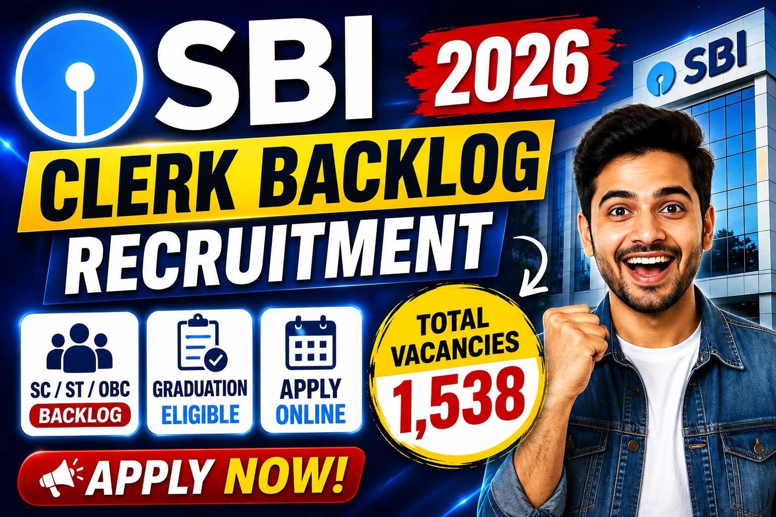 SBI Clerk Backlog Recruitment 2026 – 1538 Vacancies