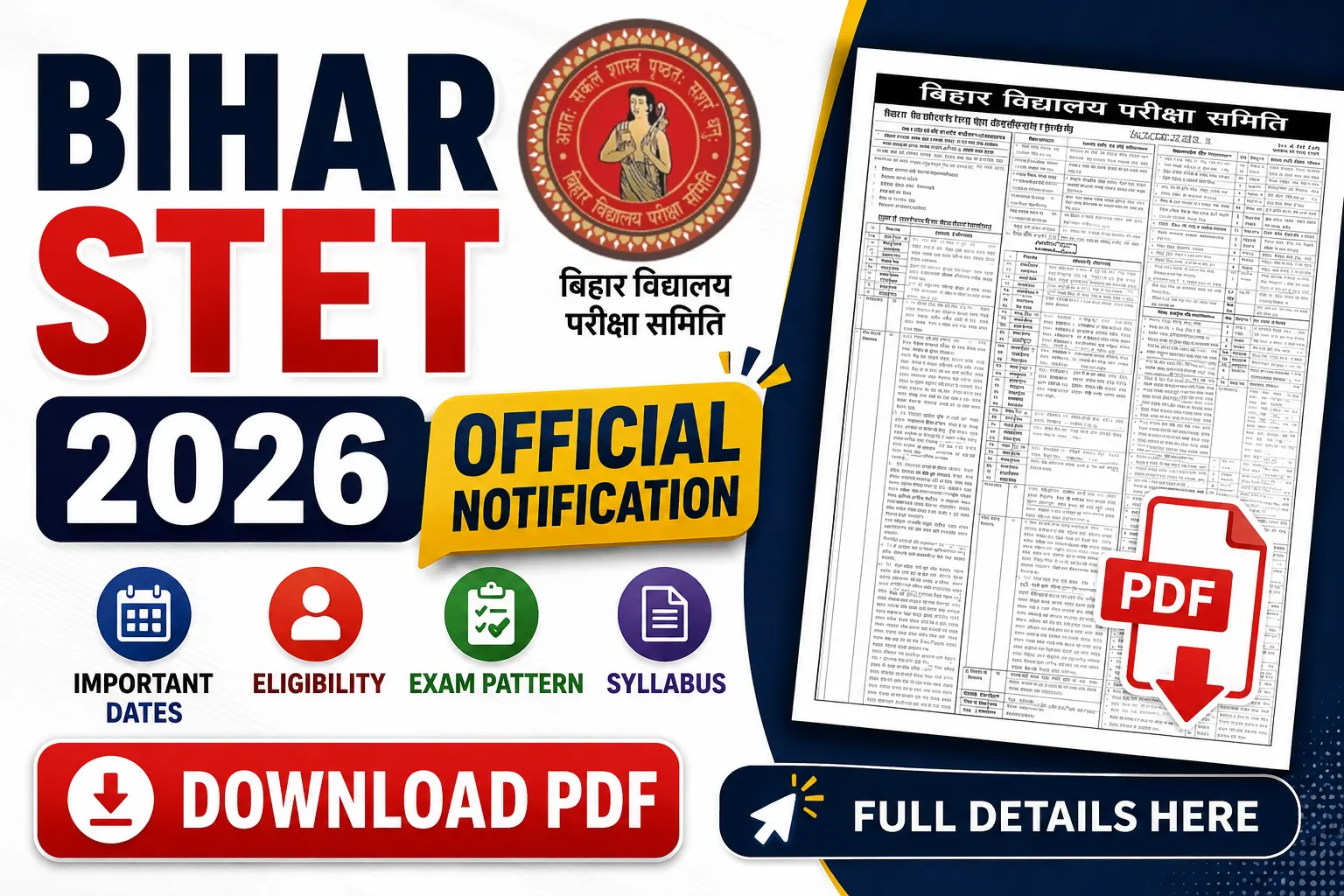 Bihar STET 2026 Notification Official PDF