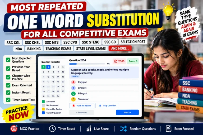 One Word Substitution most repeated questions for SSC and competitive exams
